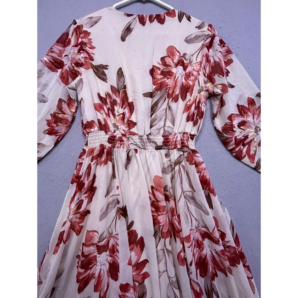 Alexa B Maxi Dress Chiffon Floral Red Gold 4P Womens